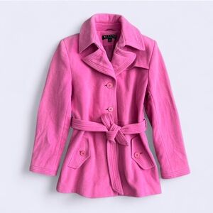 Late 00s Giacca Pink Wool Pea Coat Made in Ukraine Size M Barbie Feminine